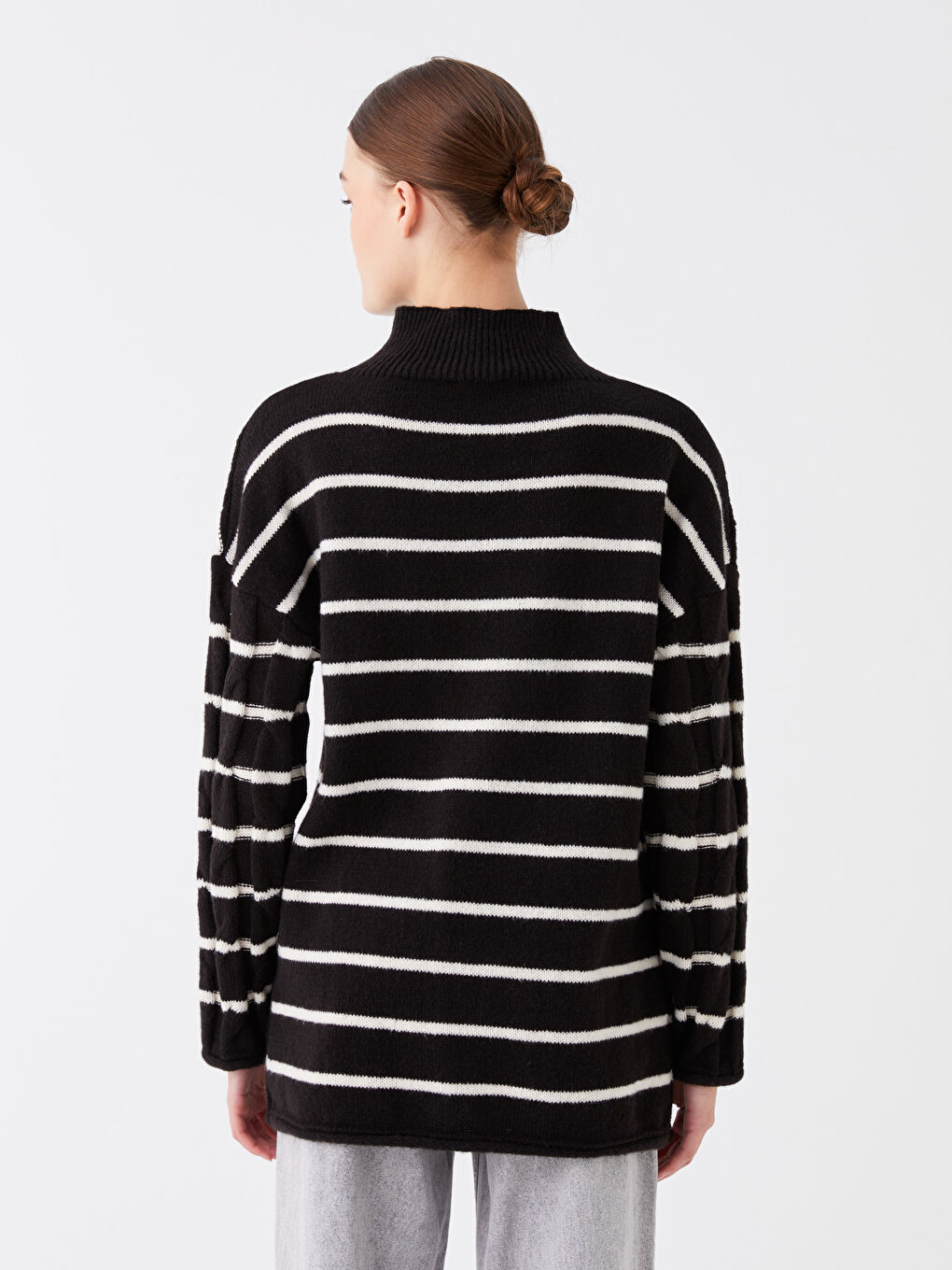 LCW Modest Half Turtleneck Striped Long Sleeve Women's Knitwear Sweater -W3CF67Z8-LEG