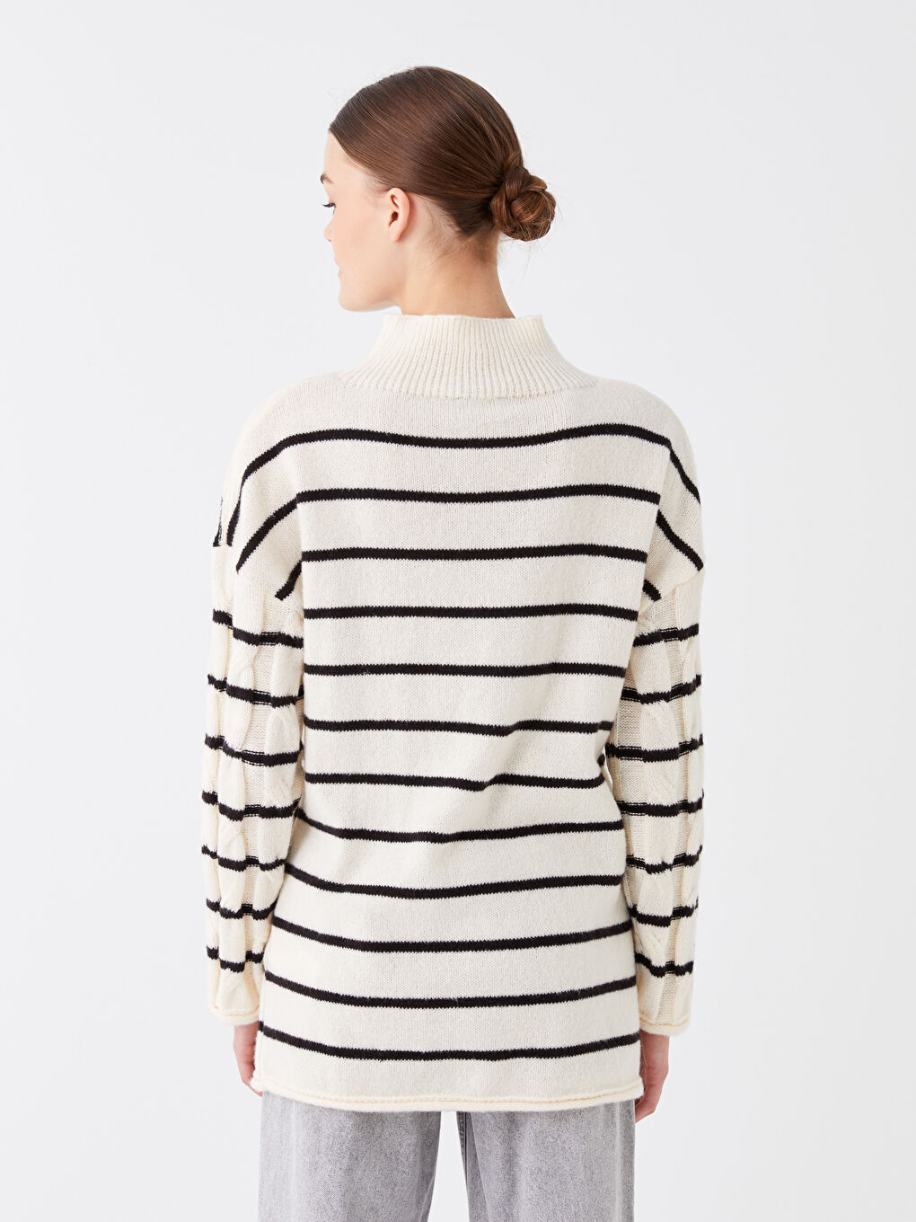 LCW Modest Half Turtleneck Striped Long Sleeve Women's Knitwear Sweater -W3CF67Z8-SZ5