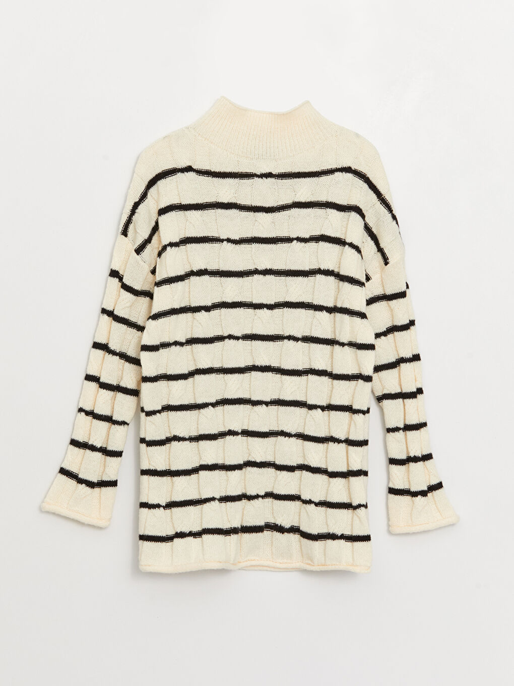 LCW Modest Half Turtleneck Striped Long Sleeve Women's Knitwear Sweater -W3CF67Z8-SZ5