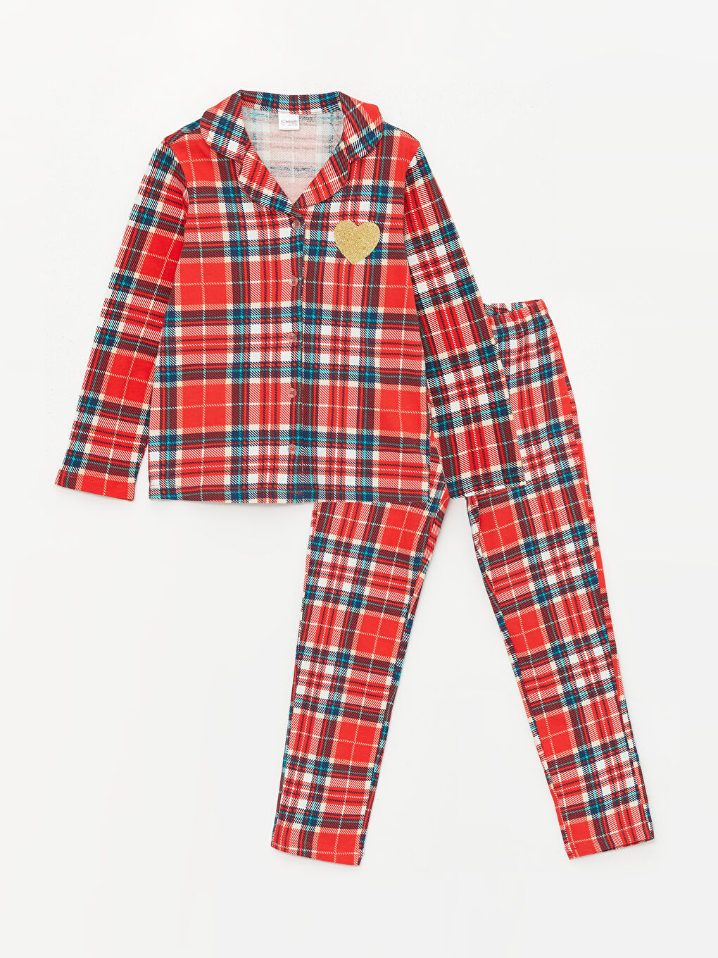 Shirt Collar Plaid Long Sleeve Girls' Pyjama Set