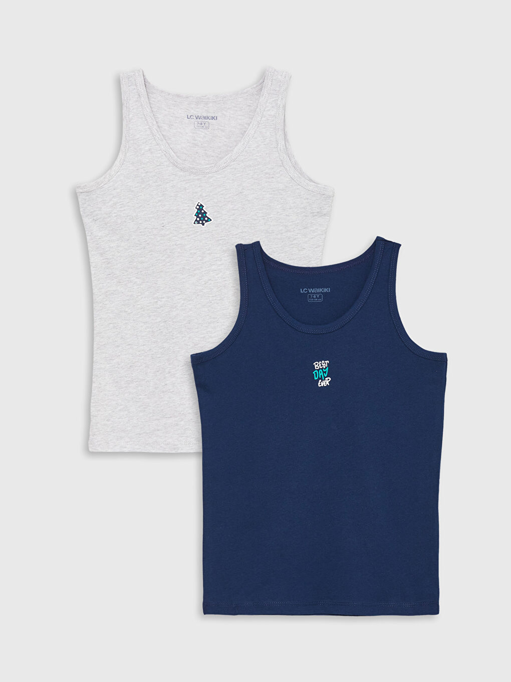 Gri Bisiklet Yaka Baskılı Erkek Çocuk Atlet 2'li