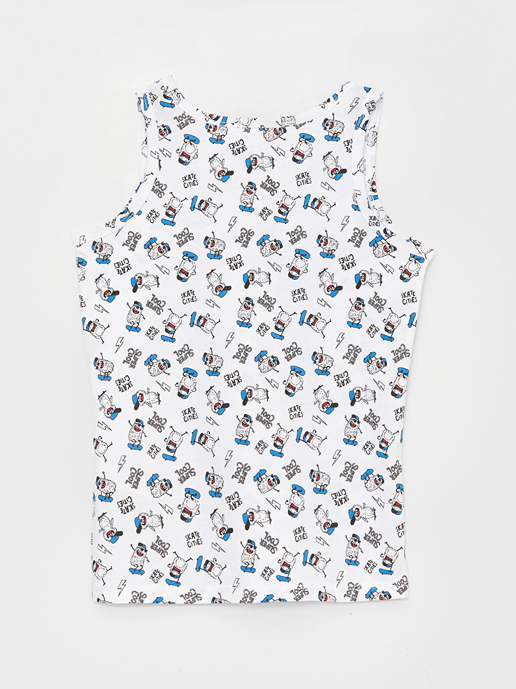 Beyaz Bisiklet Yaka Baskılı Erkek Çocuk Atlet 2'li-3