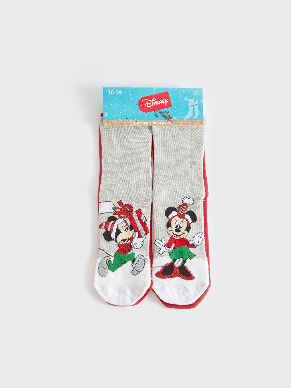 LCW DREAM Gri Melanj Mickey Mouse Baskılı Kadın Soket Çorap 2'li Paket - 1