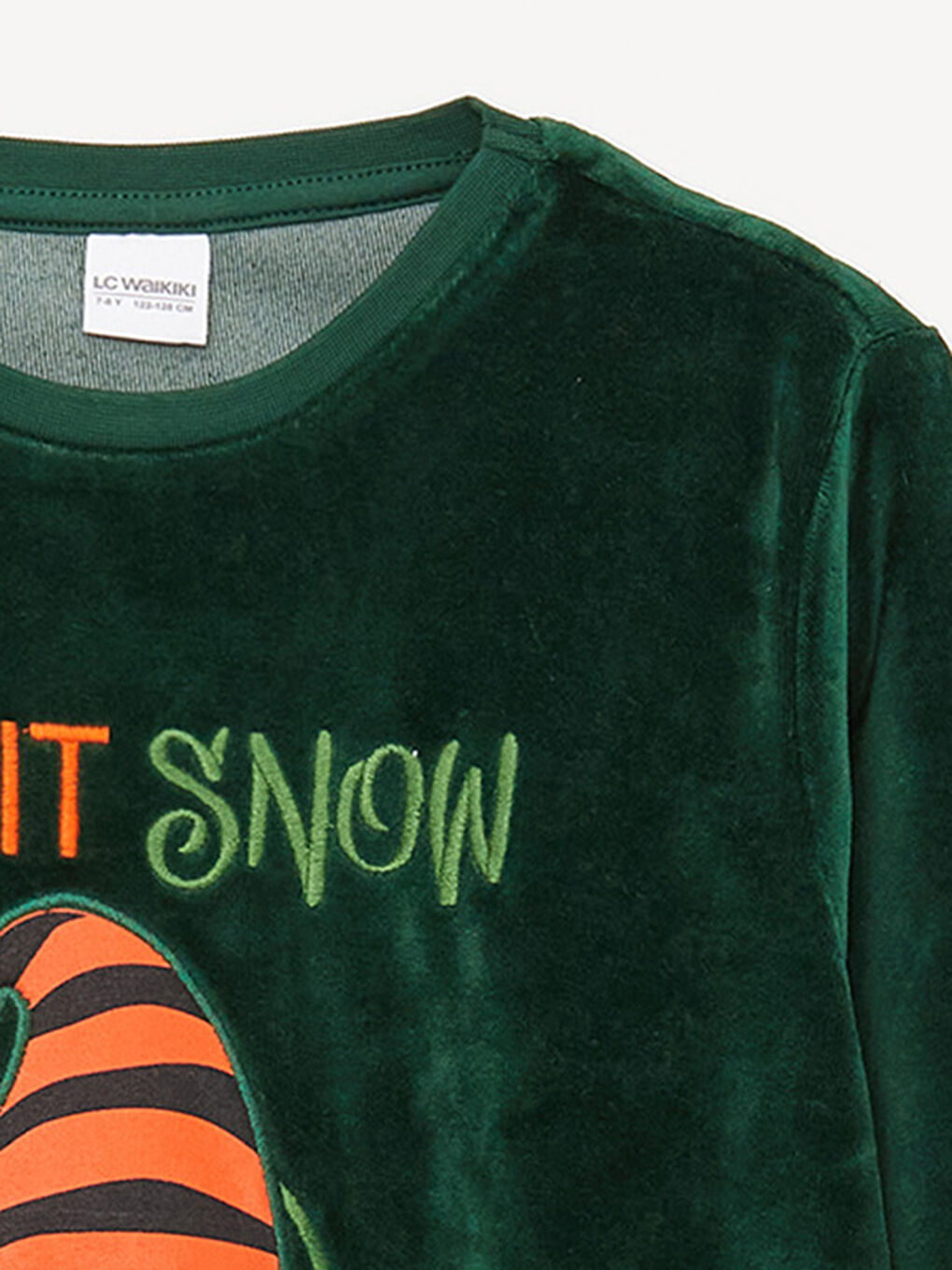 Yeşil Bisiklet Yaka Yılbaşı Temalı Uzun Kollu Kadife Erkek Çocuk Pijama Takımı-2