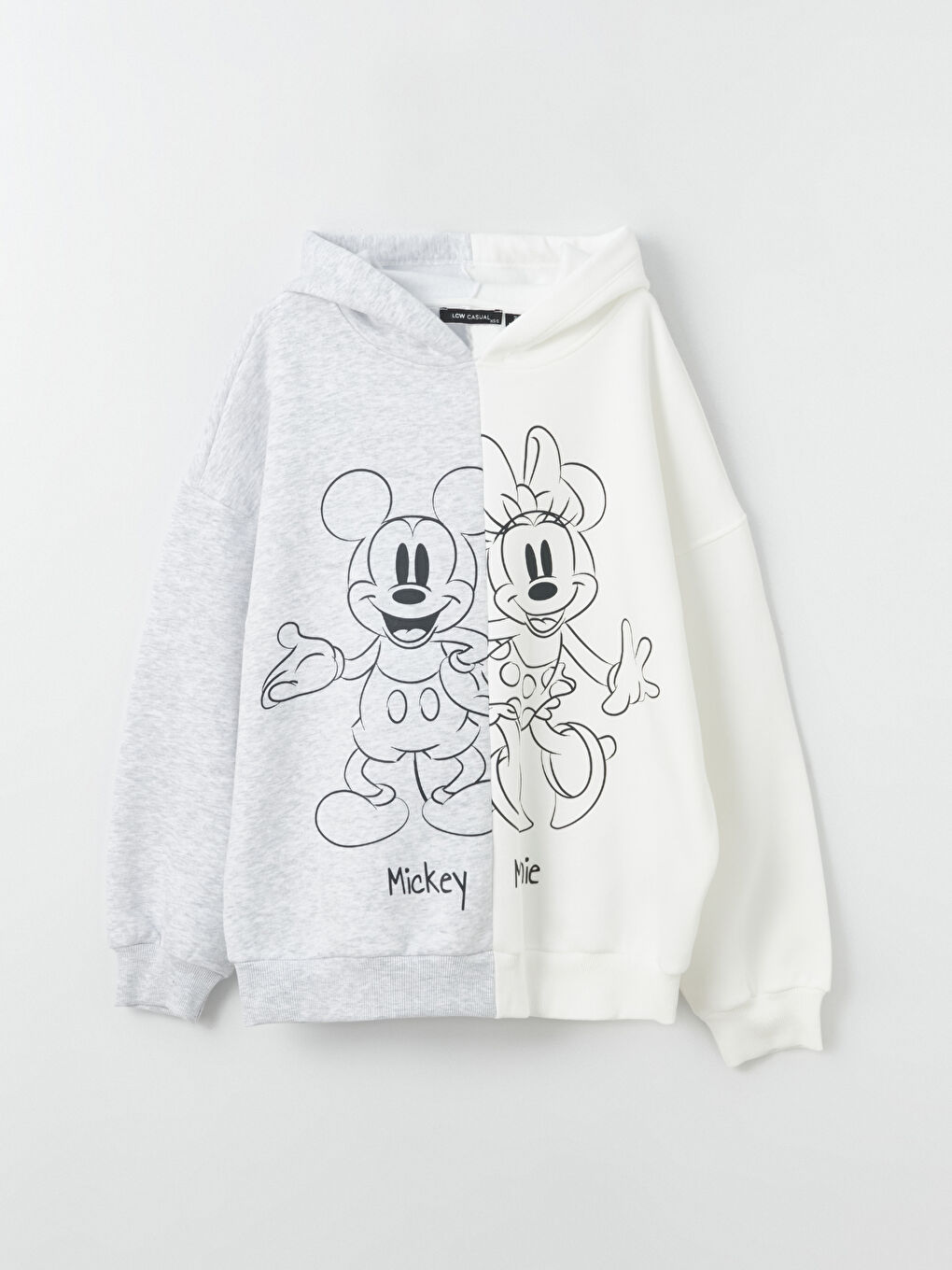 LCW Vision Gri Melanj Mickey ve Minnie Mouse Baskılı Uzun Kollu Oversize Kadın Hoodie - 5