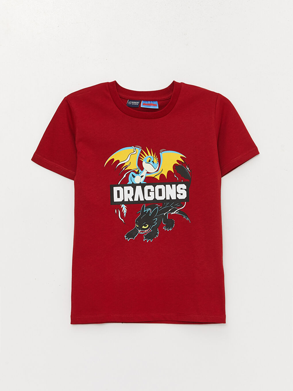 Kırmızı Bisiklet Yaka Dragons Baskılı Kısa Kollu Erkek Çocuk Tişört