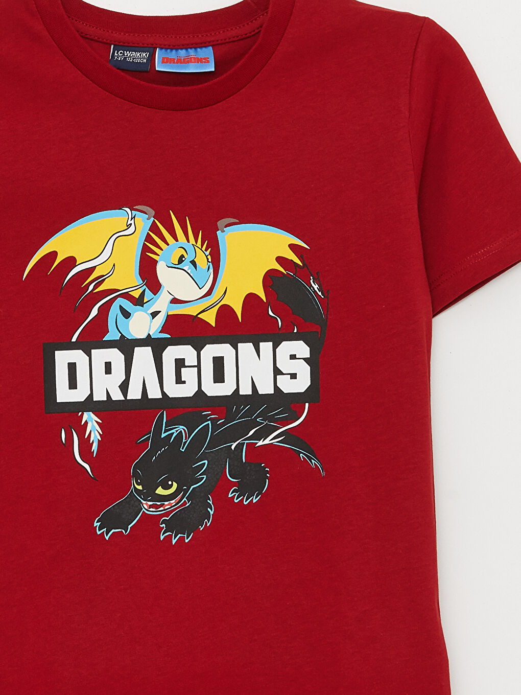 Kırmızı Bisiklet Yaka Dragons Baskılı Kısa Kollu Erkek Çocuk Tişört-2