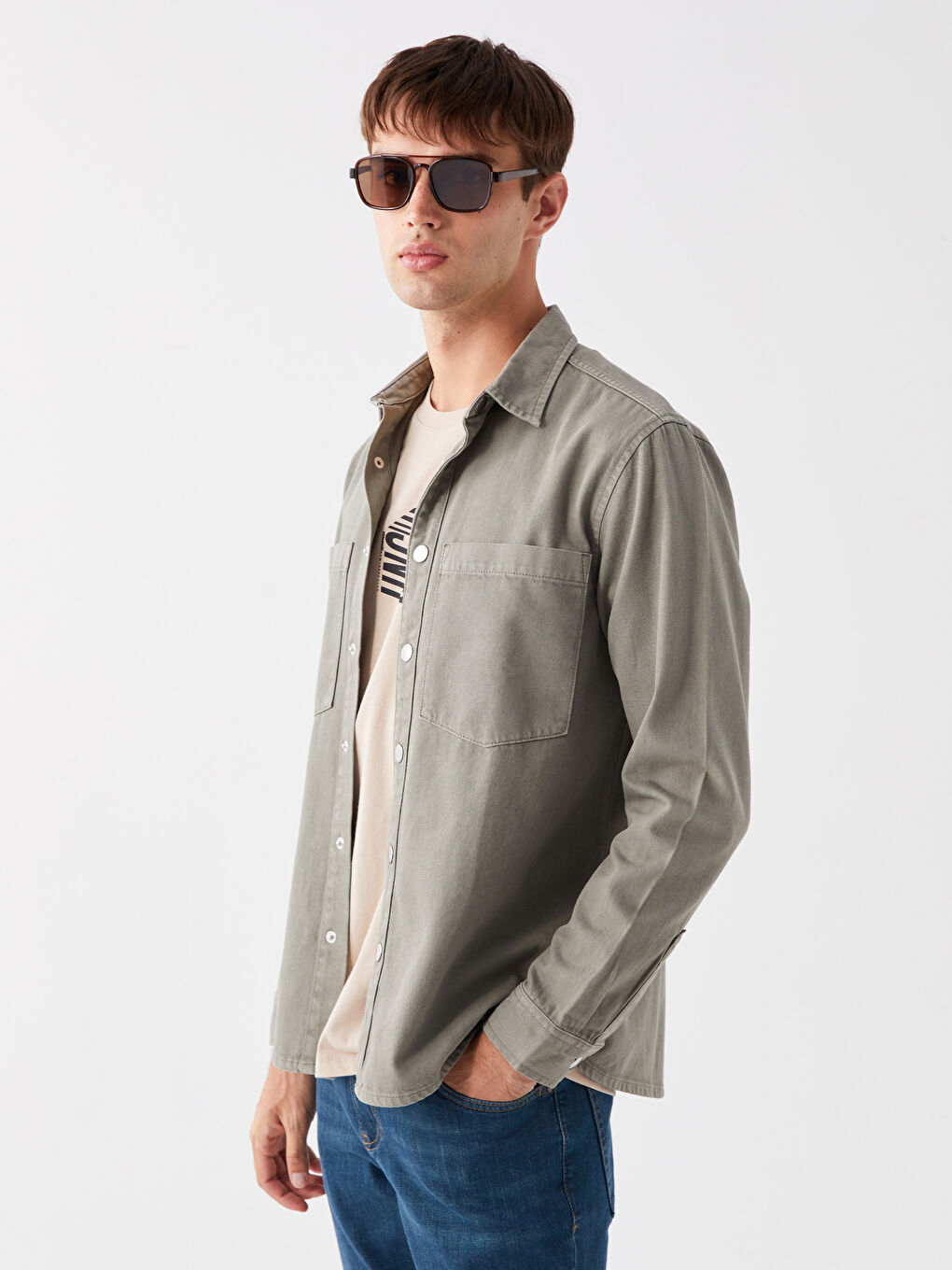 Regular Fit Long Sleeve Men's Denim Shirt
