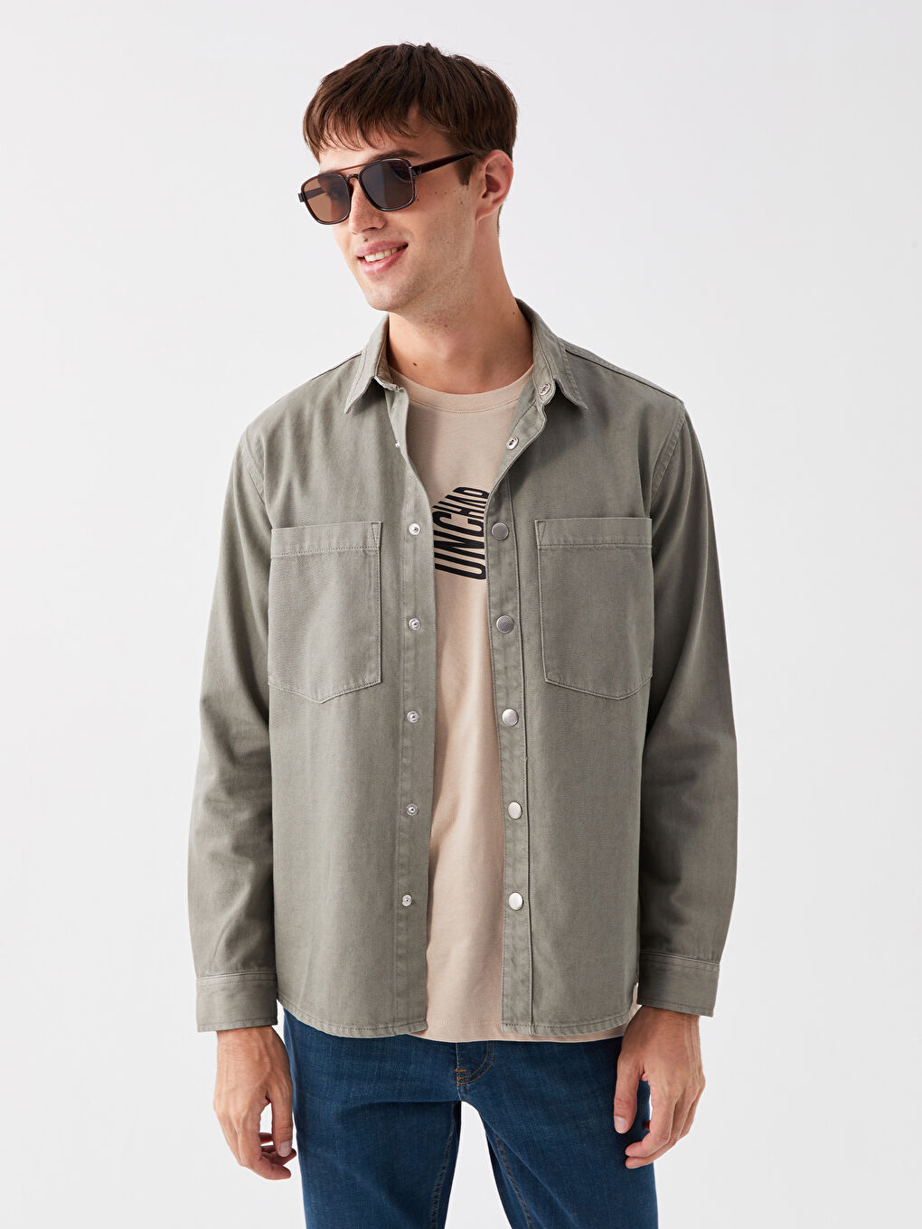 Regular Fit Long Sleeve Men's Denim Shirt-1