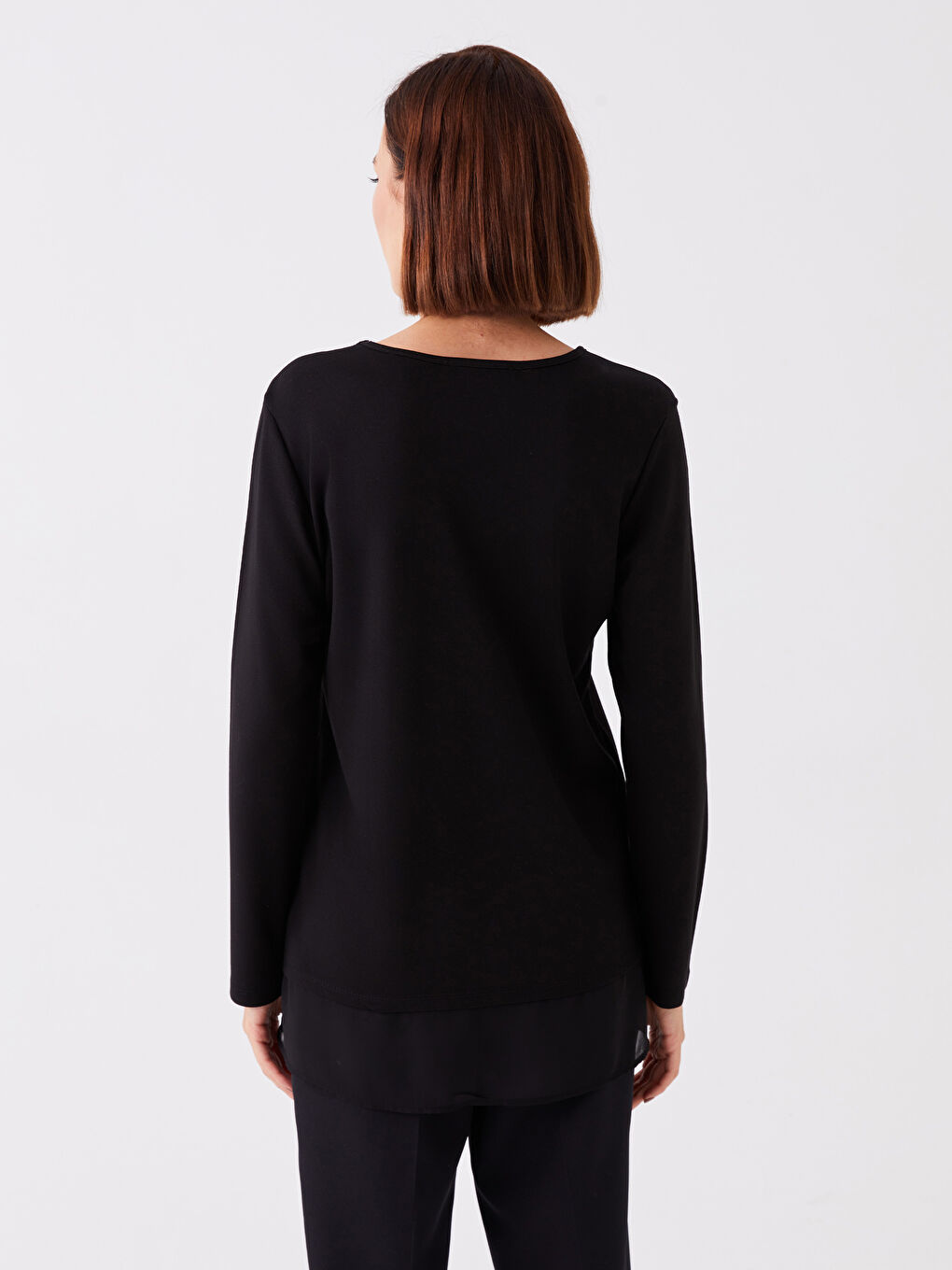 Siyah V Yaka Taşlı Uzun Kollu Kadın Bluz-4