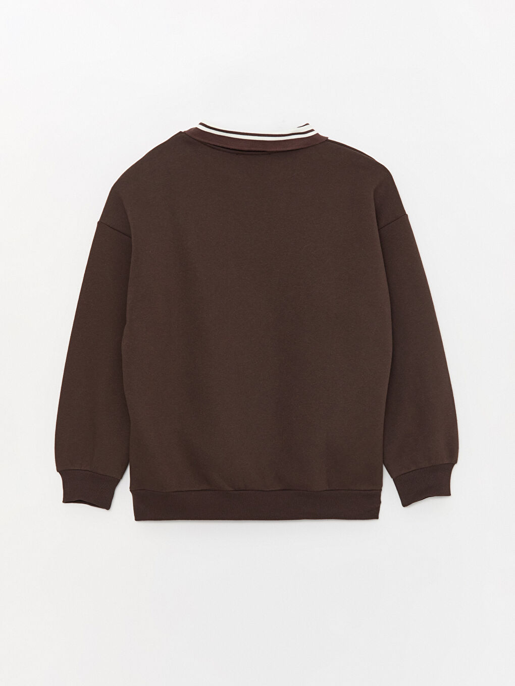 Kahverengi Polo Yaka Baskılı Oversize Kadın Kalın Sweatshirt-7