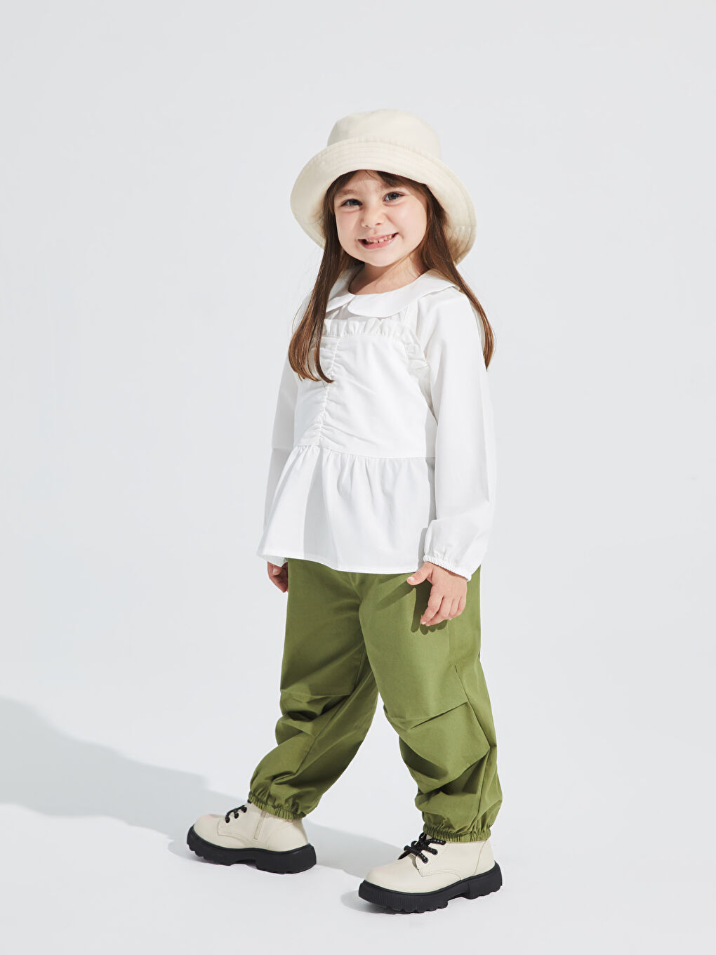 Haki Beli Lastikli Basic Gabardin Kız Bebek Pantolon-1