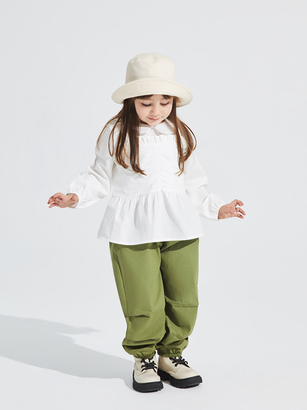 Haki Beli Lastikli Basic Gabardin Kız Bebek Pantolon-2