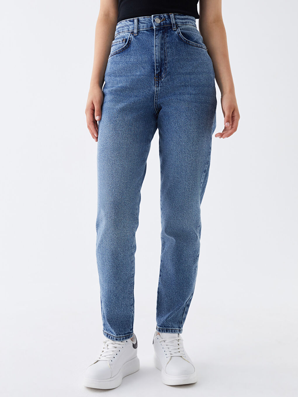 İndigo Yüksek Bel Mom Fit Kadın Jean Pantolon-3