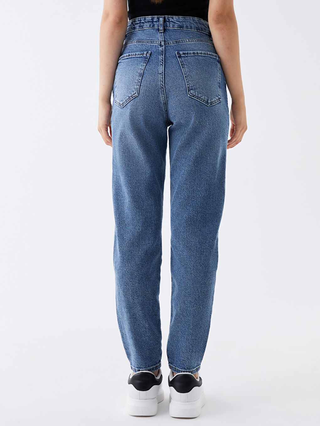 İndigo Yüksek Bel Mom Fit Kadın Jean Pantolon-4