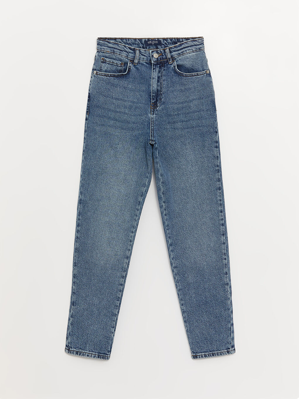 İndigo Yüksek Bel Mom Fit Kadın Jean Pantolon-5