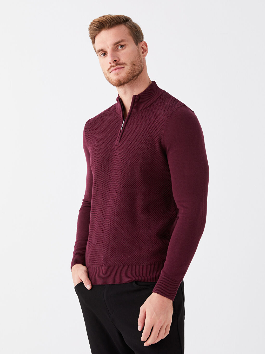 Funnel Neck Long Sleeve Men's Knitwear Sweater-1