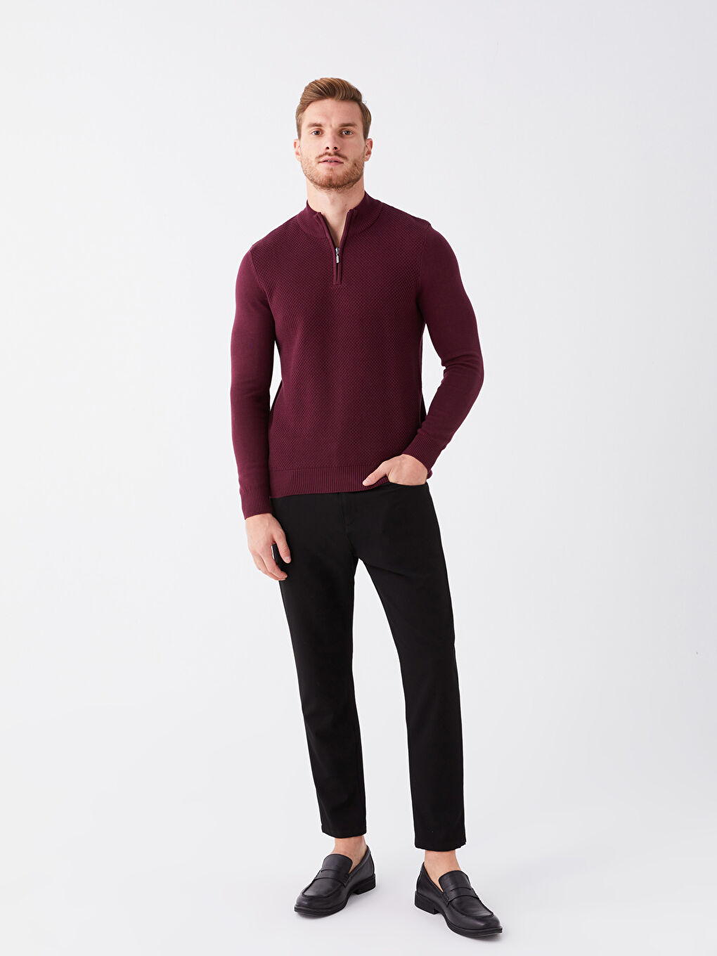 Funnel Neck Long Sleeve Men's Knitwear Sweater-2