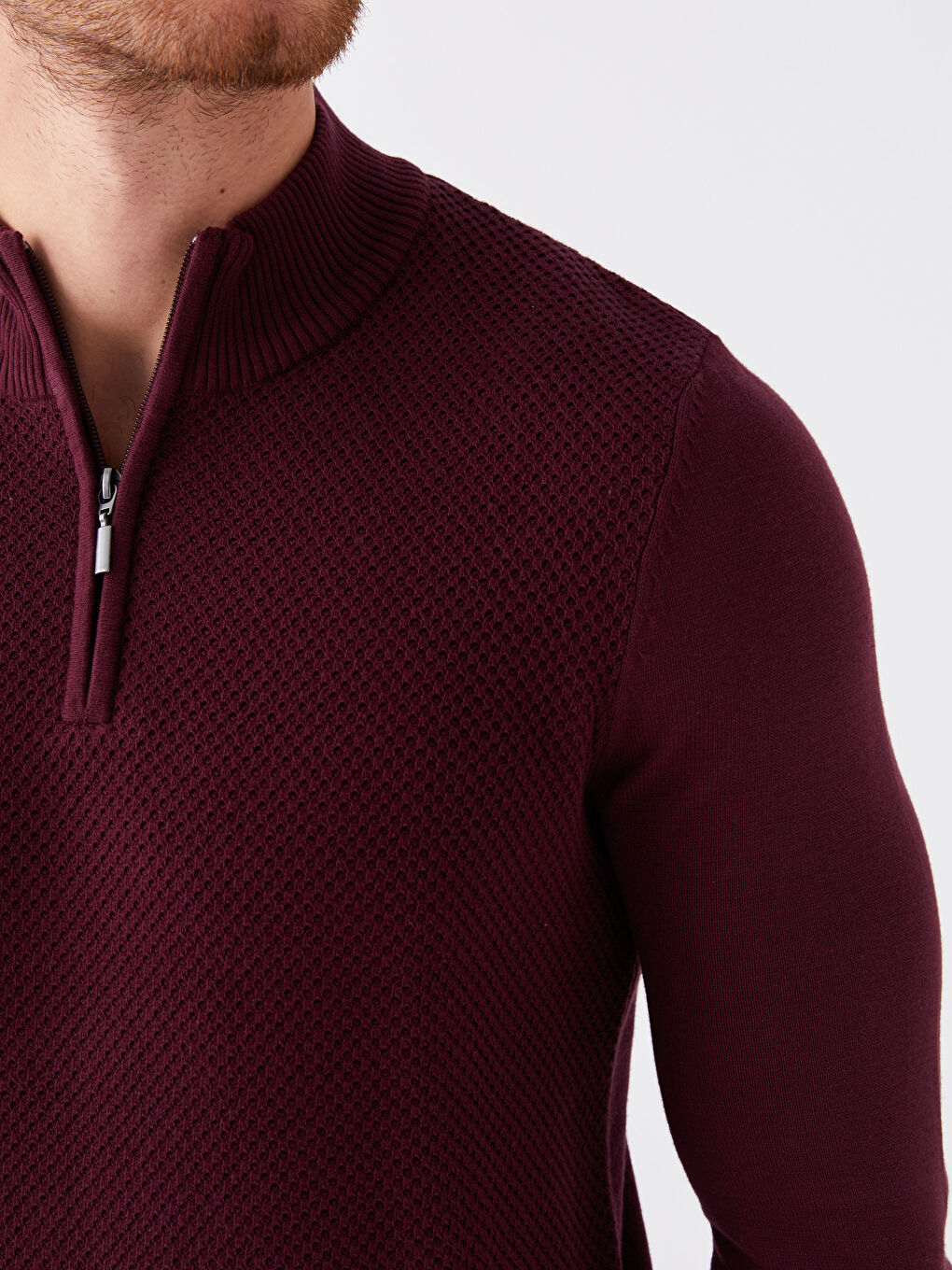 Funnel Neck Long Sleeve Men's Knitwear Sweater-3