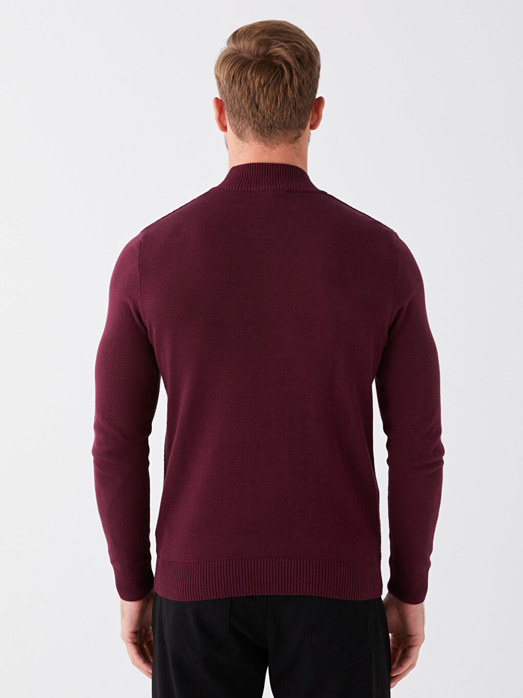Funnel Neck Long Sleeve Men's Knitwear Sweater-4