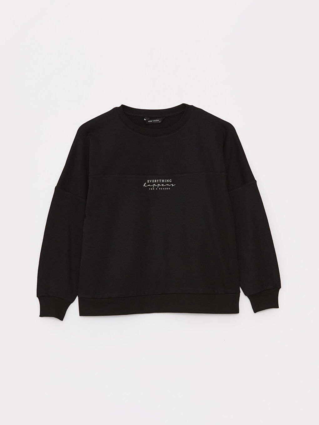 LCW Vision Siyah Bisiklet Yaka Baskılı Uzun Kollu Oversize Kadın Sweatshirt - 5