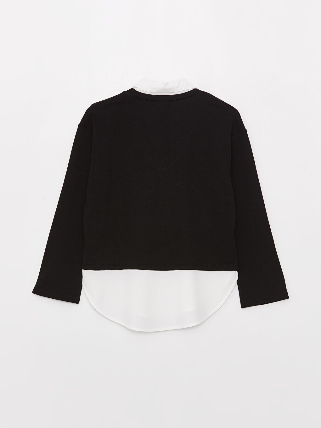 Siyah Gömlek Yaka Düz Oversize Kadın Sweatshirt-6