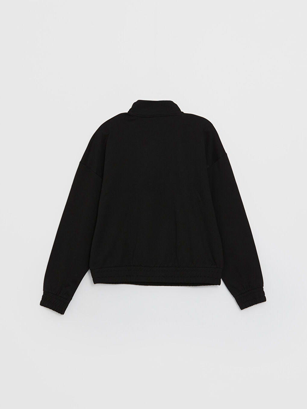 Siyah Dik Yaka Düz Uzun Kollu Kadın Sweatshirt-6