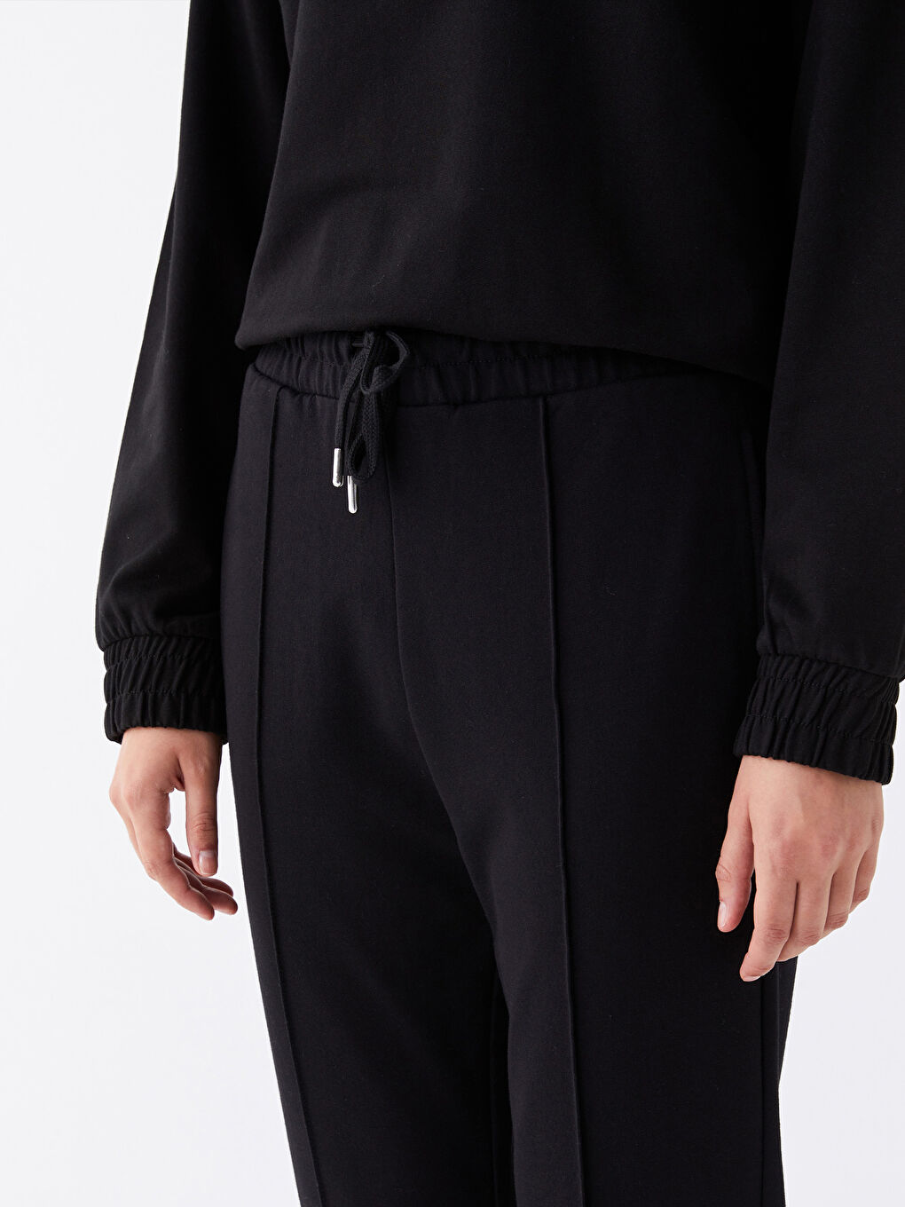 Siyah Kadın Beli Lastikli Düz Eşofman Altı-2