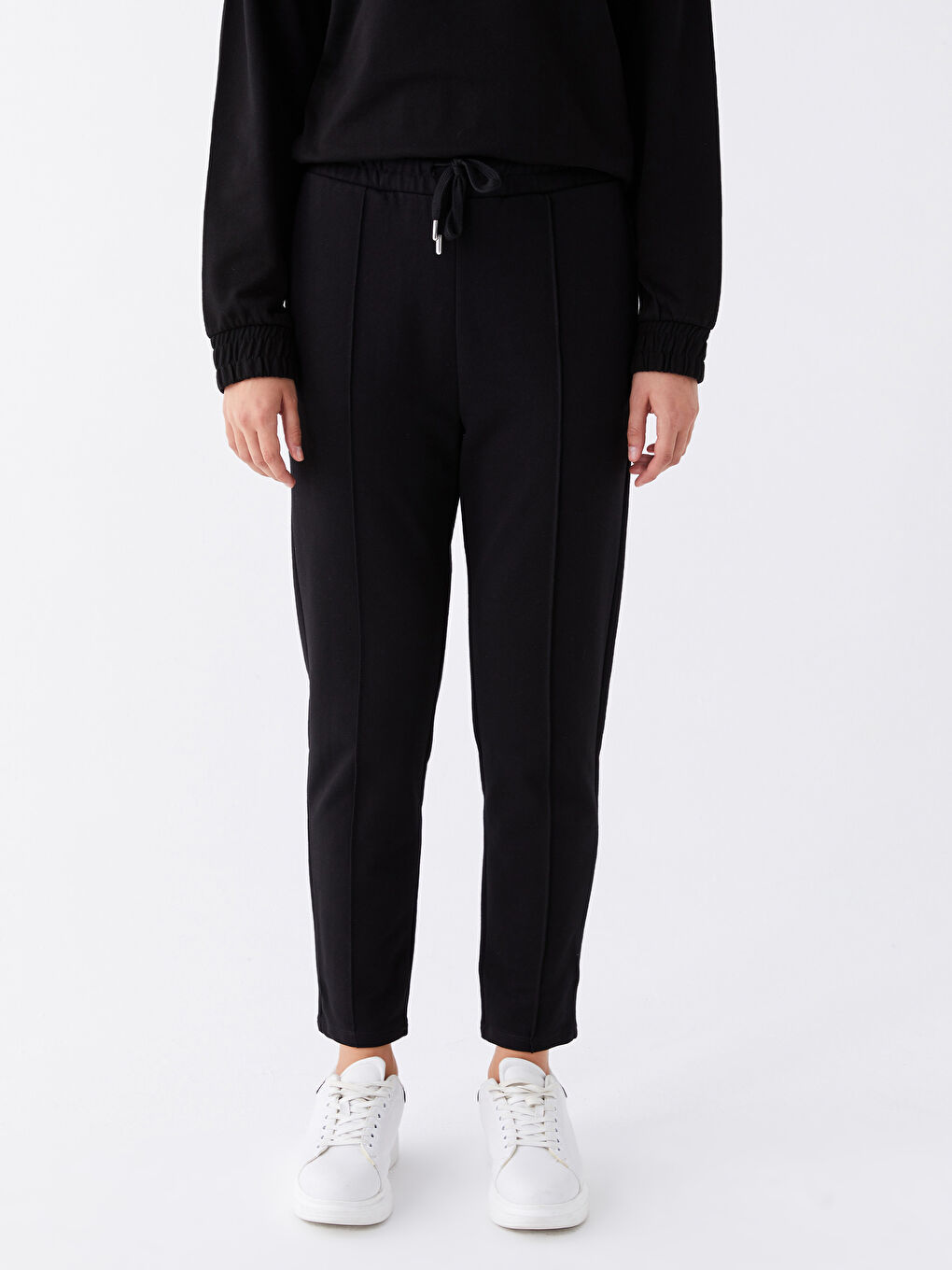 Siyah Kadın Beli Lastikli Düz Eşofman Altı-3