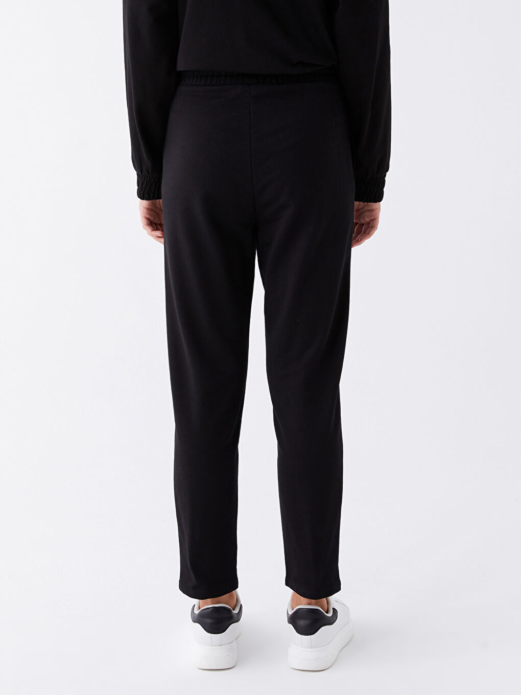 Siyah Kadın Beli Lastikli Düz Eşofman Altı-4