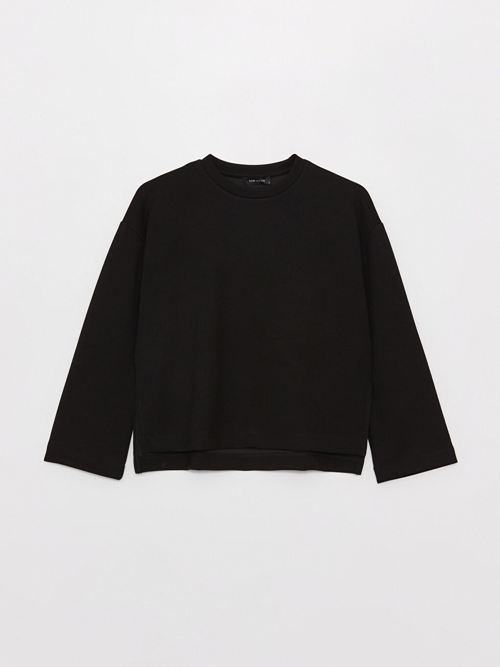 Siyah Bisiklet Yaka Oversize Kadın Sweatshirt-5