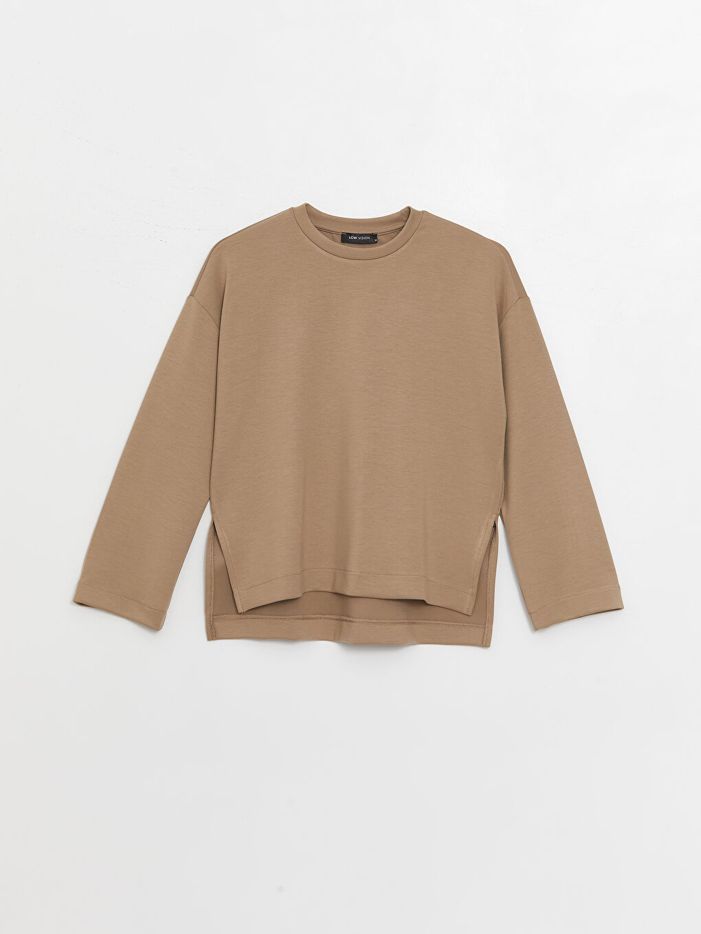 LCW Vision Açık Kahverengi Bisiklet Yaka Oversize Kadın Sweatshirt - 5