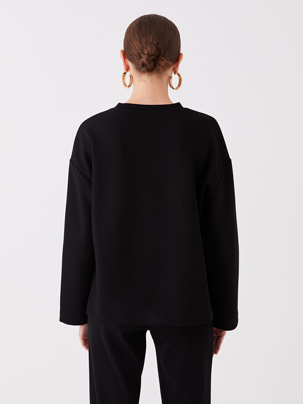 Siyah Bisiklet Yaka Oversize Kadın Sweatshirt-4