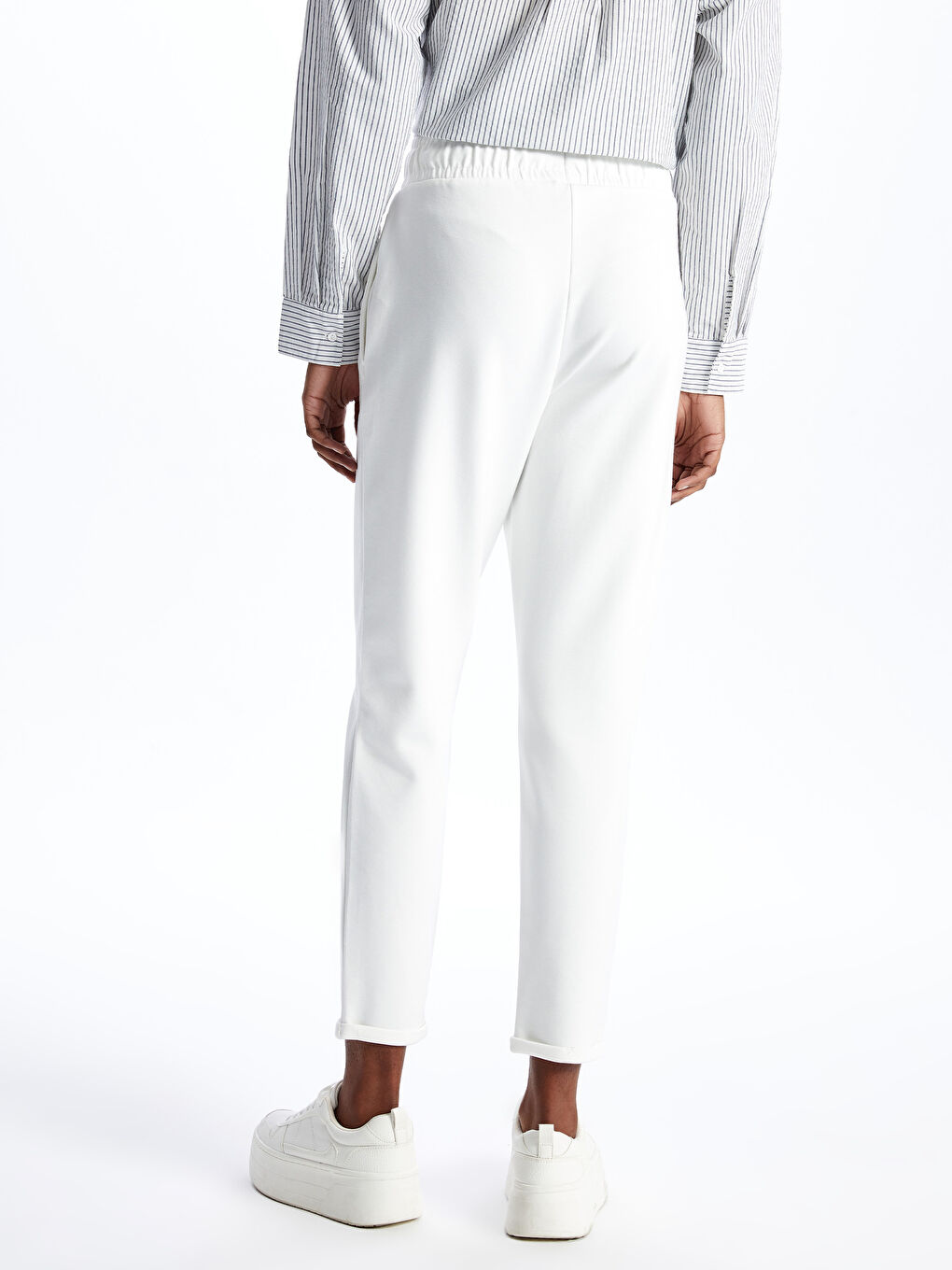 Ekru Kadın Beli Lastikli Düz Eşofman Altı-4