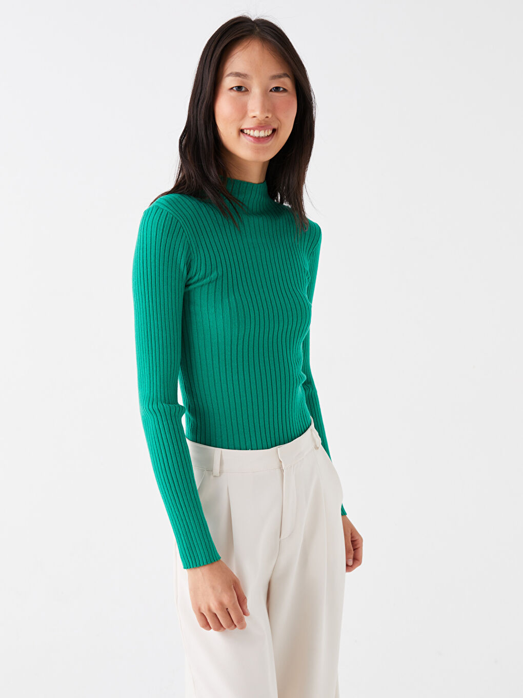 Half Turtleneck Self Patterned Long Sleeve Women's Tricot Sweater-2
