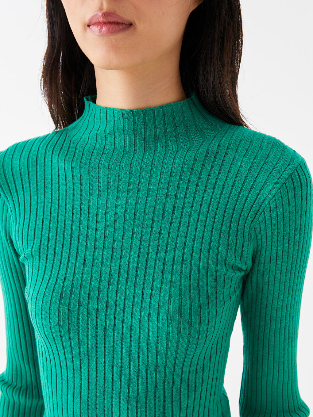 Half Turtleneck Self Patterned Long Sleeve Women's Tricot Sweater-3