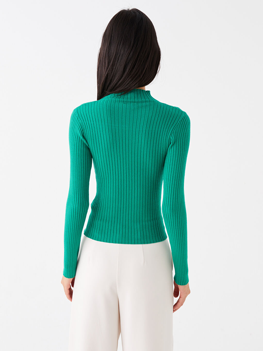 Half Turtleneck Self Patterned Long Sleeve Women's Tricot Sweater-4