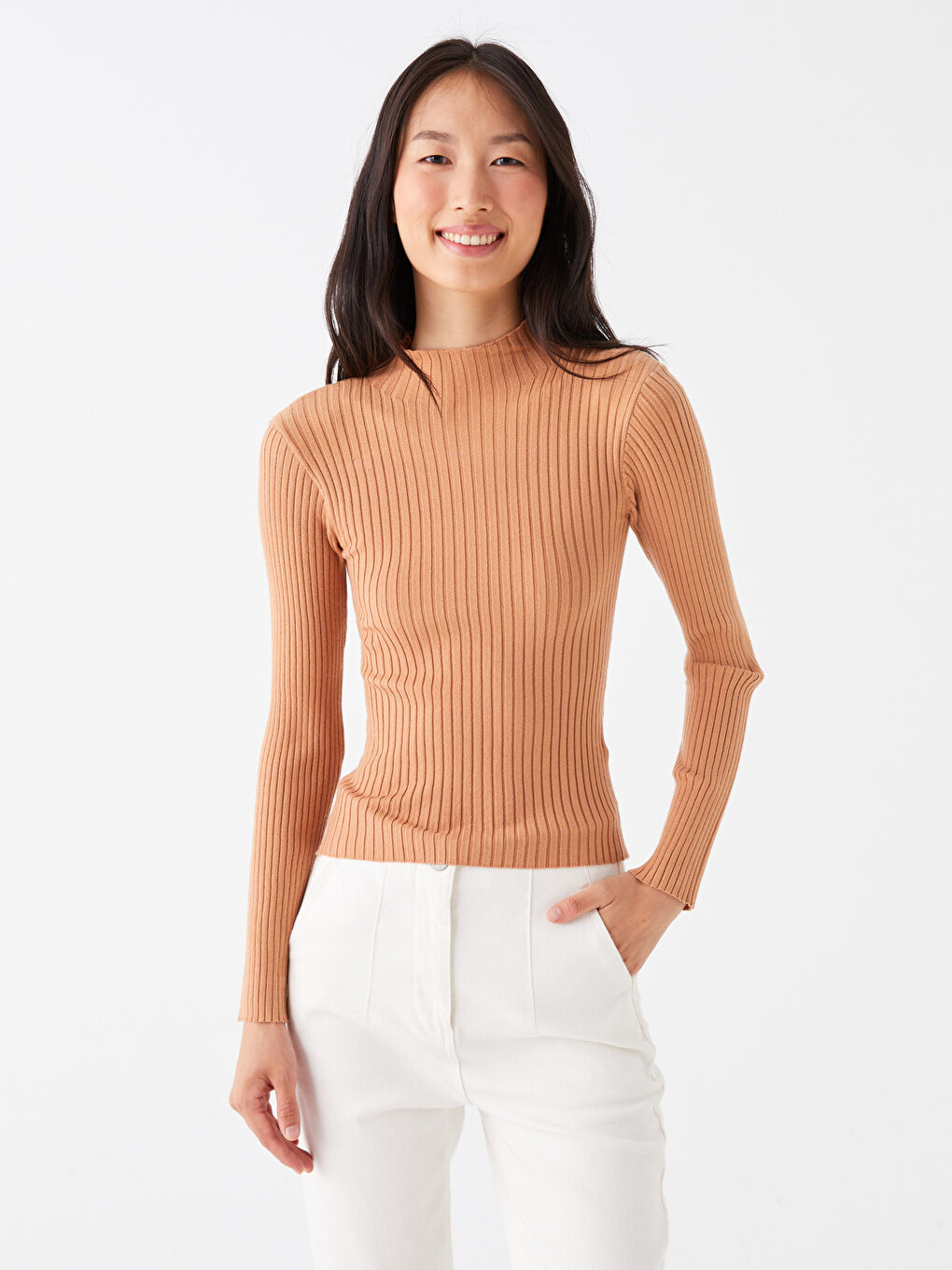 LCW Vision Pull-over en Tricot à Col Montant Mi-hauteur à Motifs Manches Longues pour Femmes -W3CI57Z8-QZU