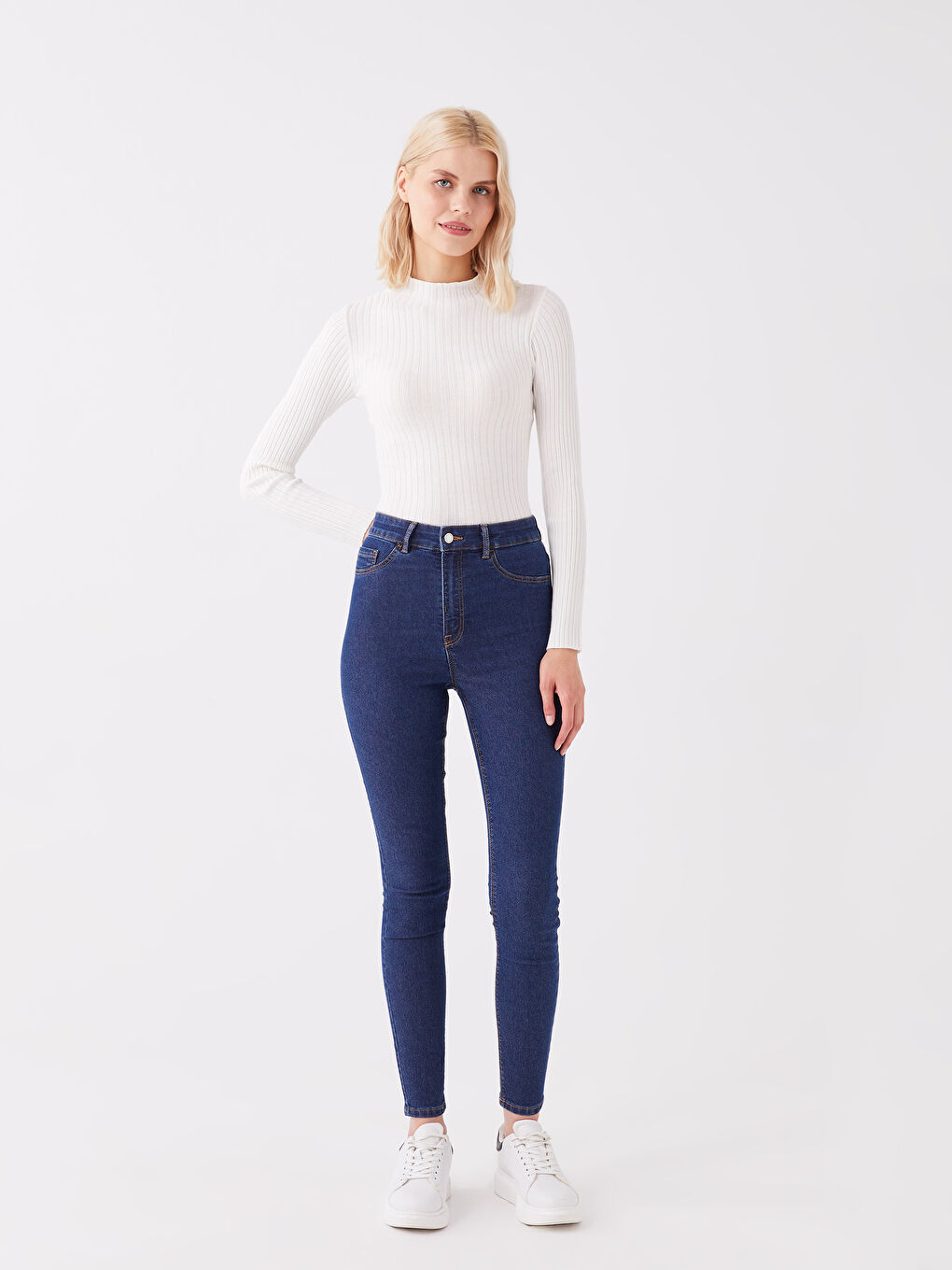 Half Turtleneck Self Patterned Long Sleeve Women's Tricot Sweater-2