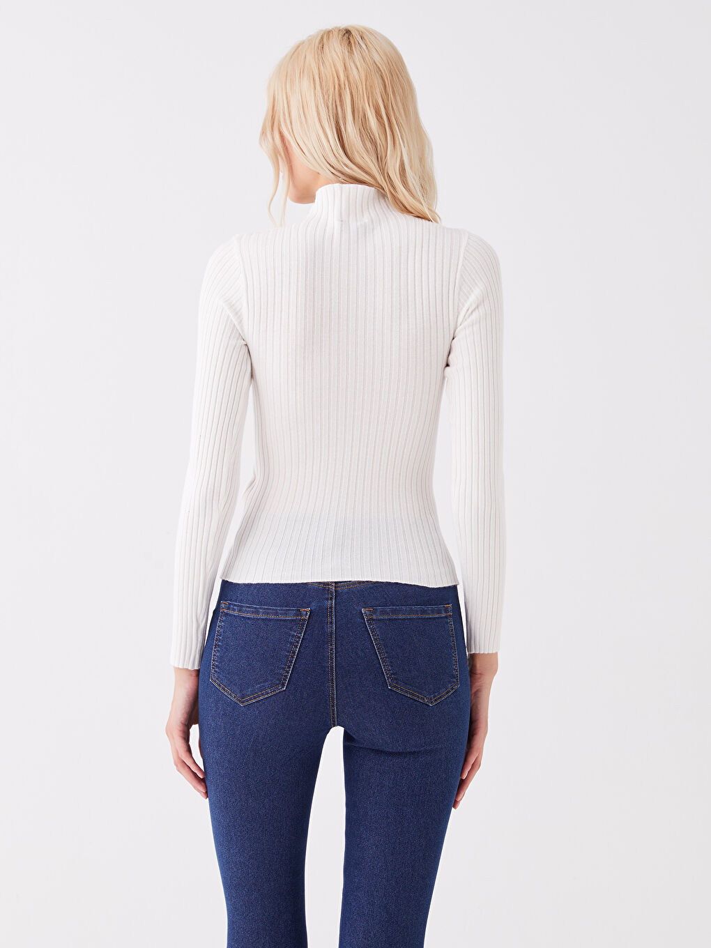 Half Turtleneck Self Patterned Long Sleeve Women's Tricot Sweater-4