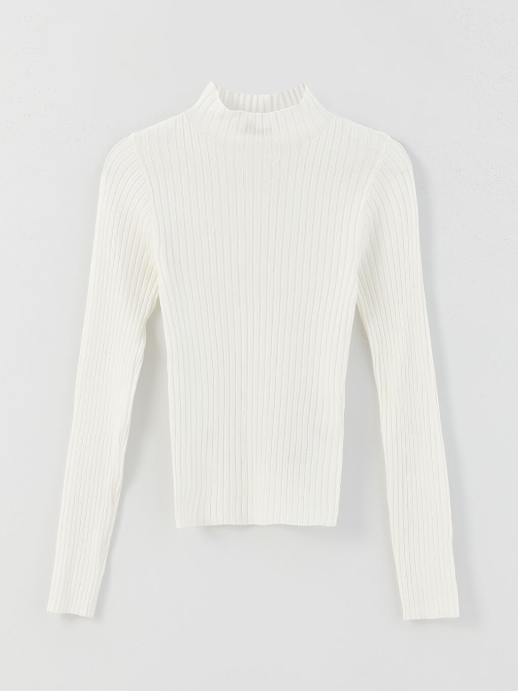 Half Turtleneck Self Patterned Long Sleeve Women's Tricot Sweater-5
