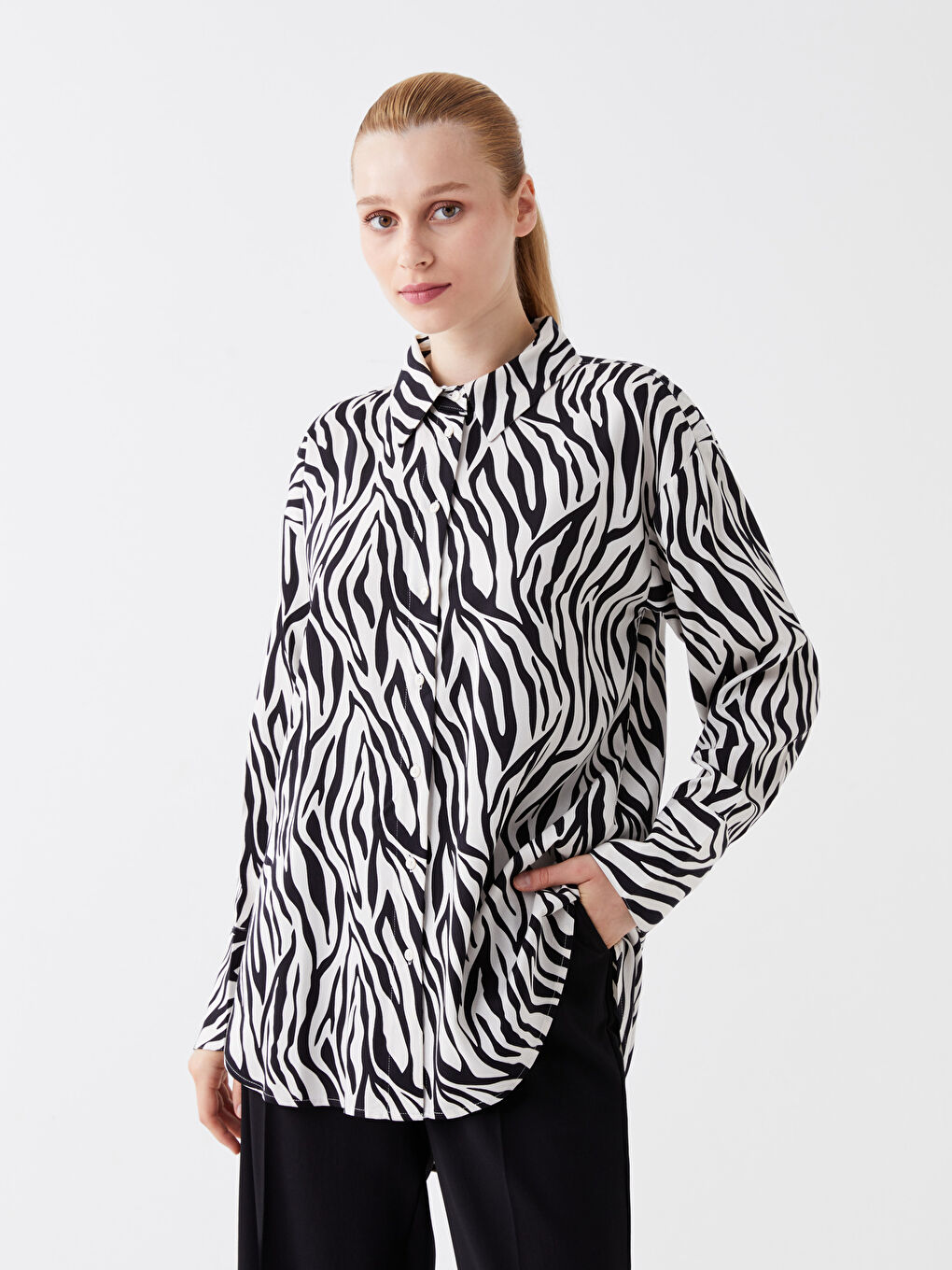 LCW Modest Printed Long Sleeve Women's Shirt Tunic -W3CI60Z8-LQJ