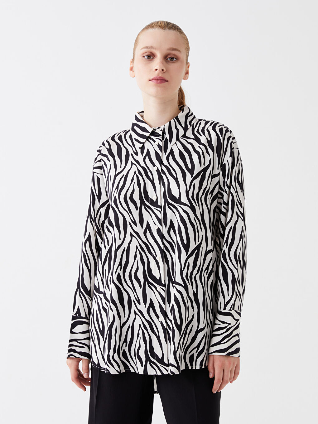 LCW Modest Printed Long Sleeve Women's Shirt Tunic -W3CI60Z8-LQJ