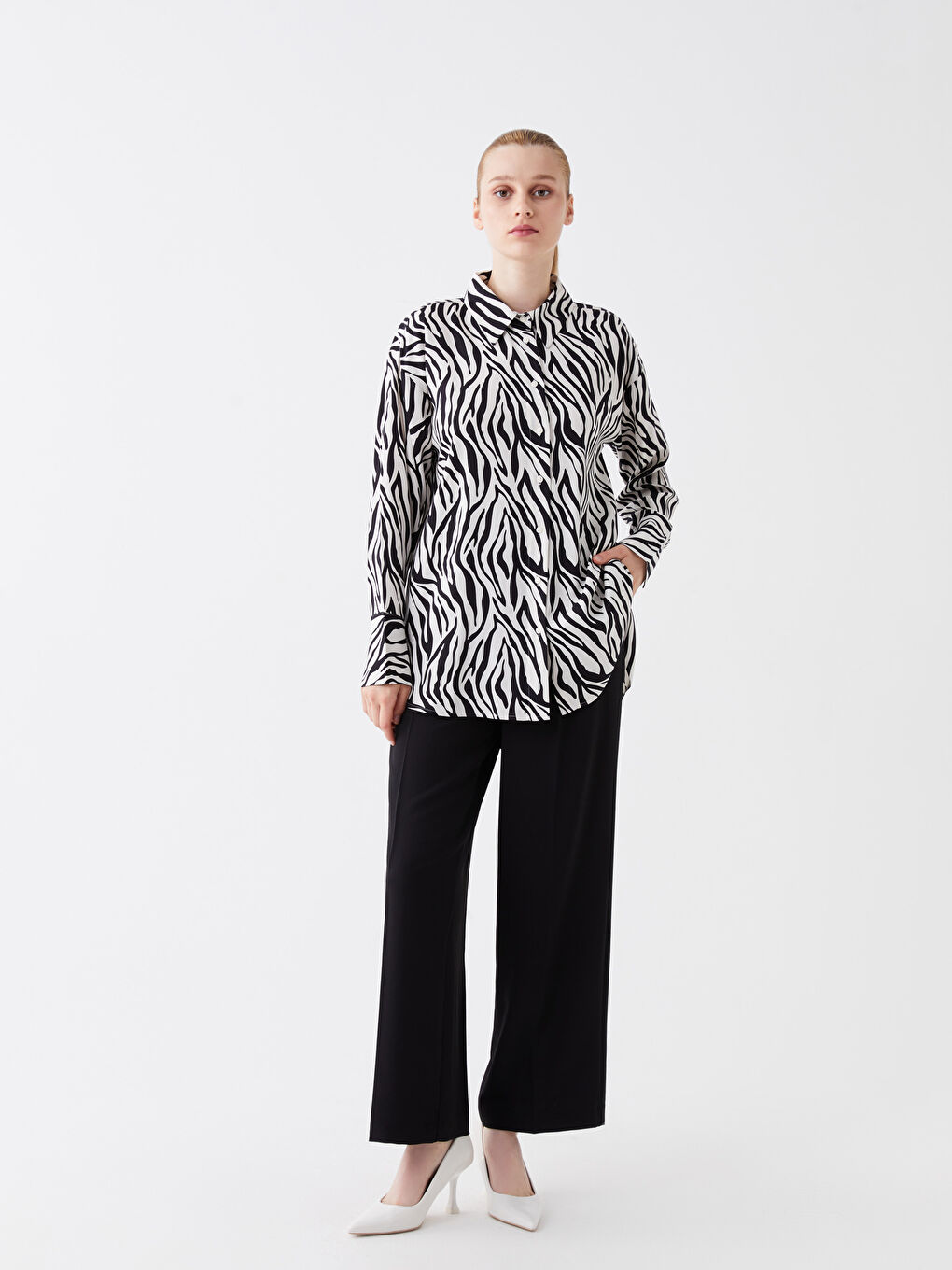 LCW Modest Printed Long Sleeve Women's Shirt Tunic -W3CI60Z8-LQJ