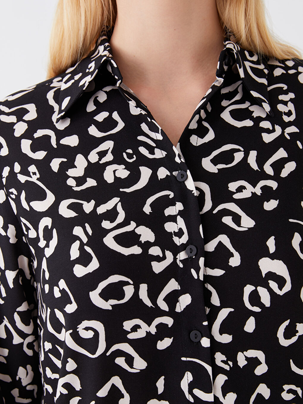 Siyah Desenli Uzun Kollu Kadın Gömlek-3