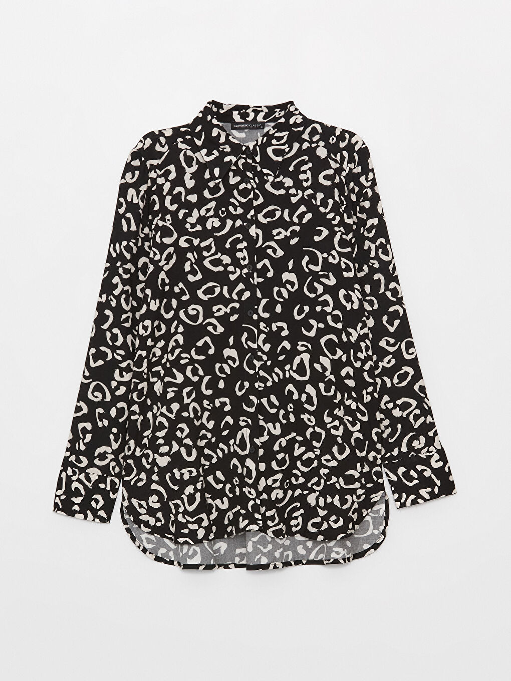 Siyah Desenli Uzun Kollu Kadın Gömlek-5