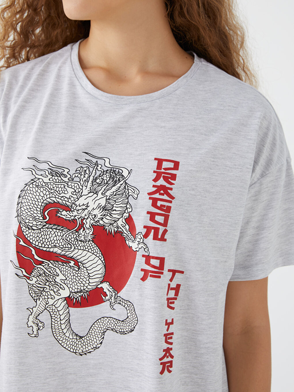 Gri Bisiklet Yaka Baskılı Kısa Kollu Kadın Gecelik-2