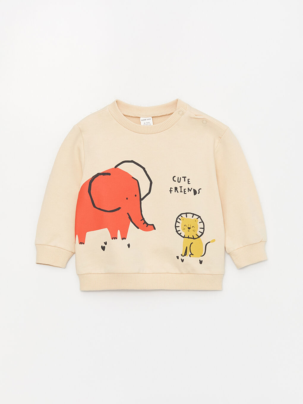 LCW baby Açık Bej Baskılı Bisiklet Yaka Baskılı Uzun Kollu Erkek Bebek Sweatshirt 2'li - 3