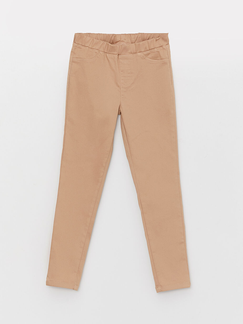 Bej Beli Lastikli Super Skinny Fit Kız Çocuk Pantolon