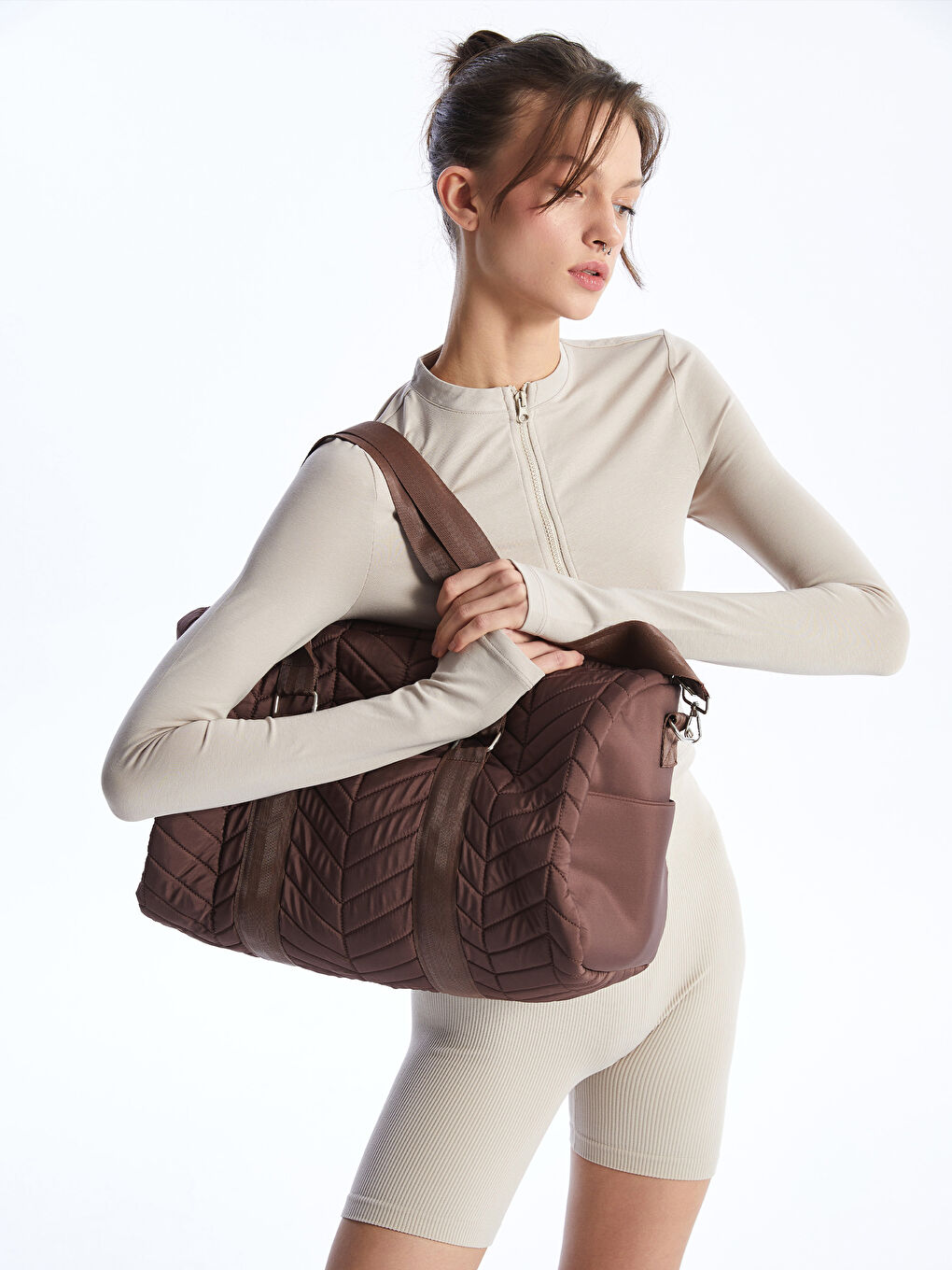 Kahverengi Paraşüt Kumaş Kadın Spor Çantası